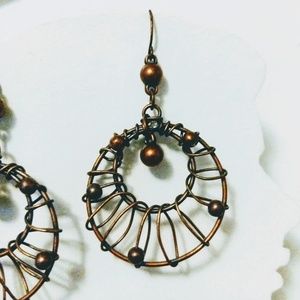 Funky Circle / Spiral  brass drop earrings
